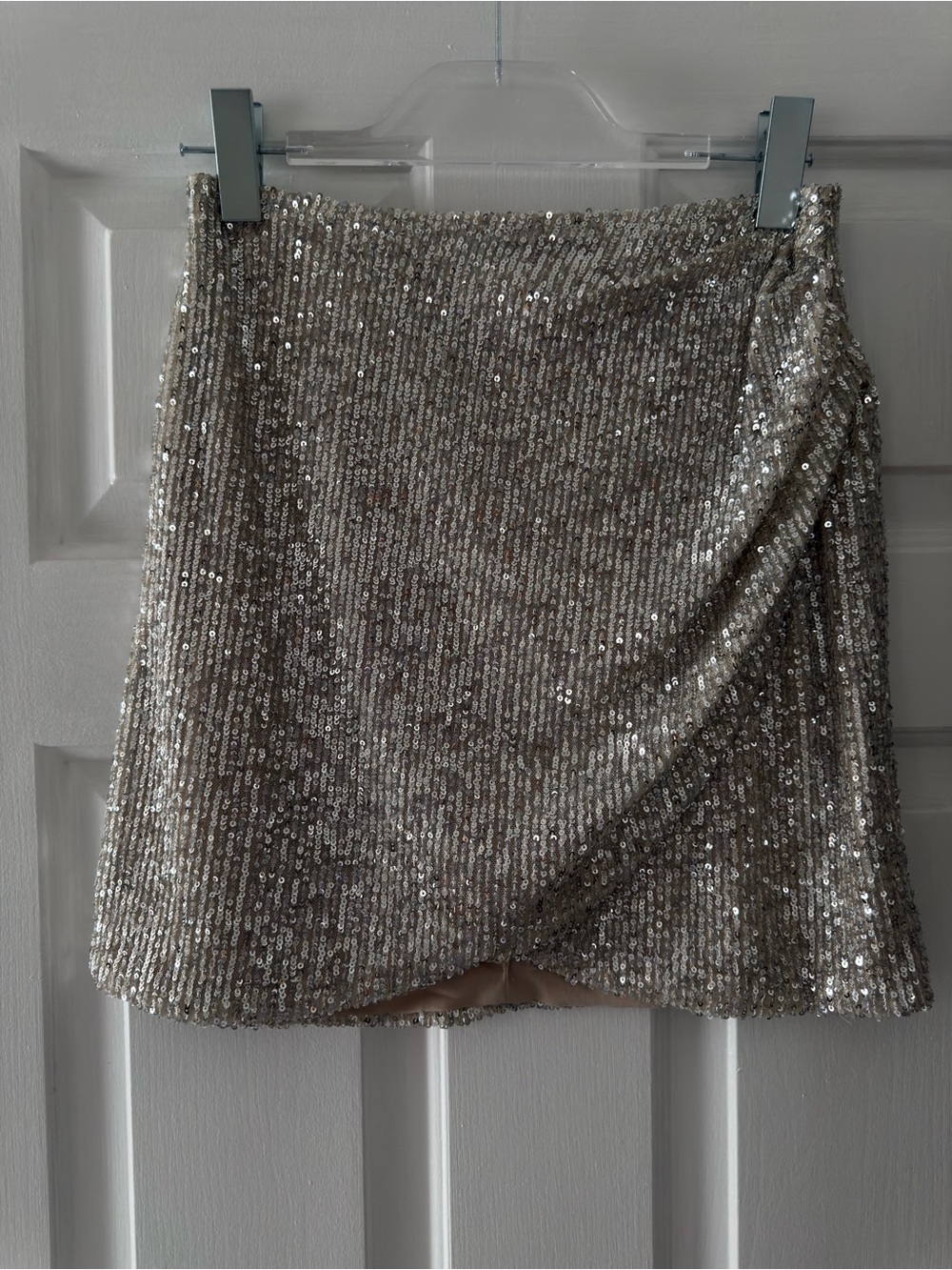 Gianni Bini Champagne Sequin Wrap Mini Skirt Size S Party Holiday Glam